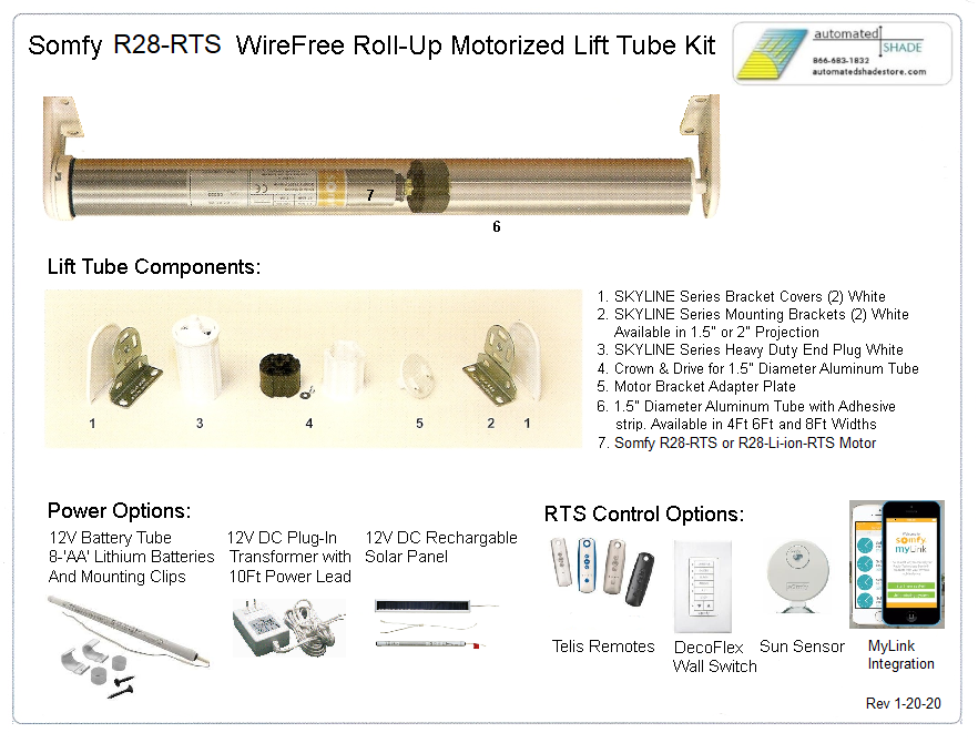 Somfy 1241150 R28 Li-ion RTS WireFree Roll Up Lift Motor - Automated Shade  Online Store